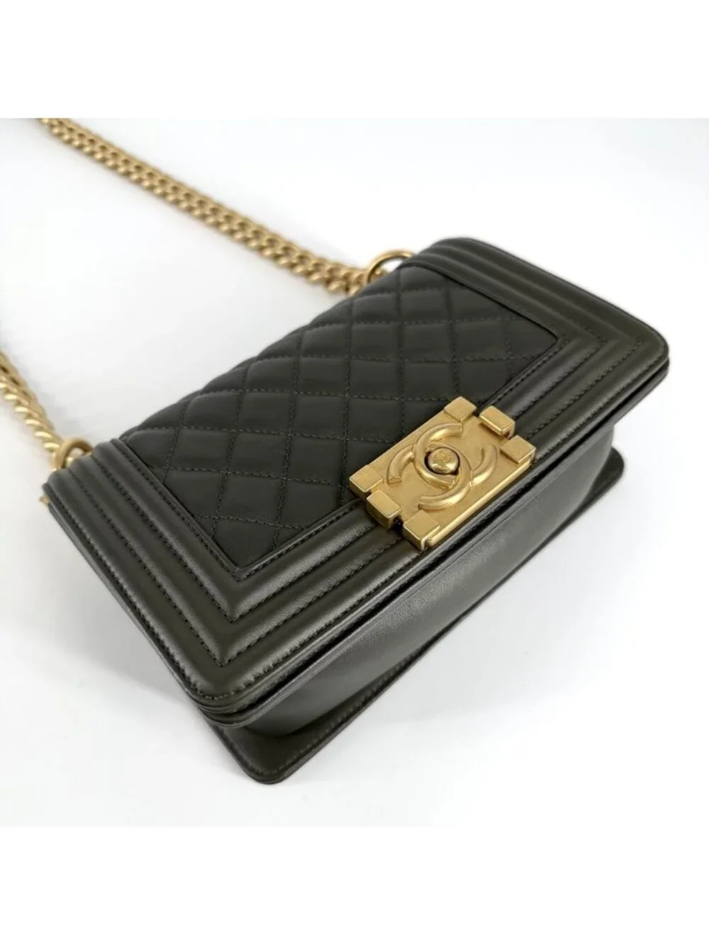 Chanel Shoulder Bag Quilted Boy 20 CC Logo Bag Crossbody Boy Lambskin Khaki